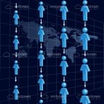 Multiple Human Figures on a Digital Blue Map Background